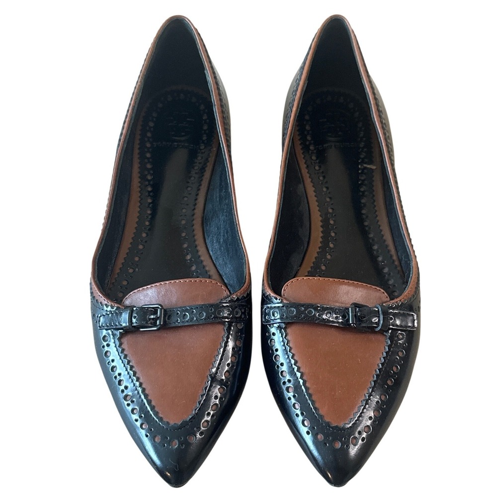 Tory Burch Darlene Two-Tone Wingtip Pointed Toe Leather Flats 8.5